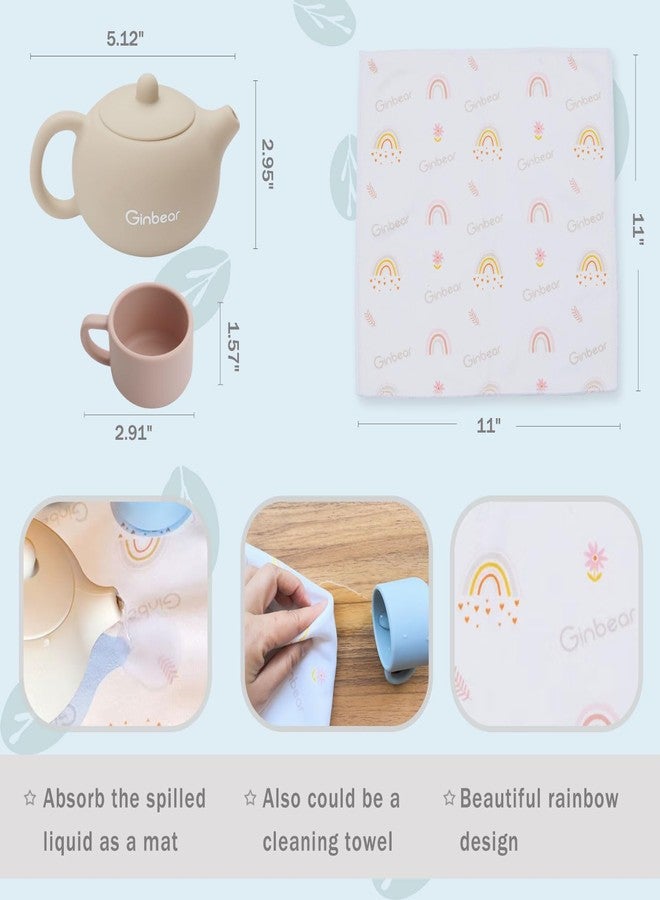 Ginbear Silicone Play Kitchen Tea Set with Washable Cloth Napkin for Toddlers & Kids 1-3, Non-Toxic Unbreakable Baby Bath Toys for Children 12 Months+ (Beige, Blue, Green, Rosy) - Image 4